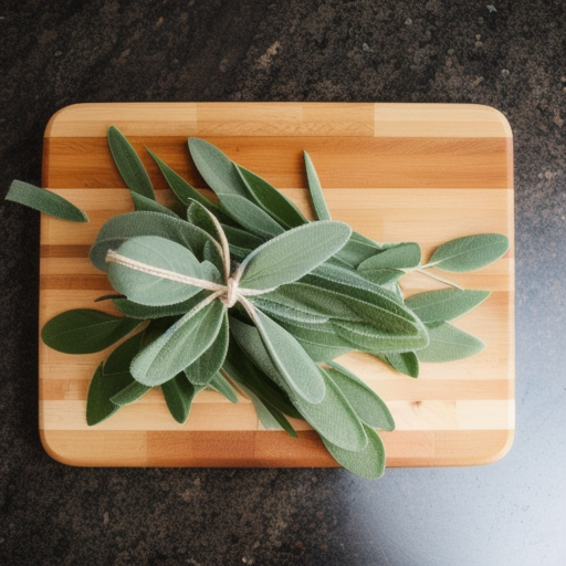 Sage Seeds - Broad Leaved Sage Culinary Herb Seeds From Back Home Seed. Fresh Harvested Sage On Cutting Board