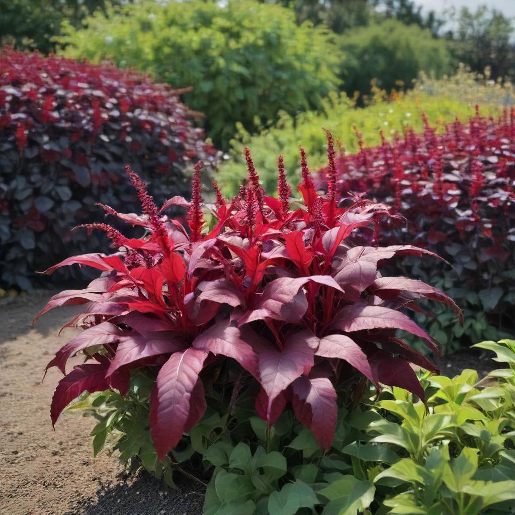 Amaranth Seeds - Midnight Red Garden Seeds - Red Amaranth Plant Growing In Garden Upclose Image