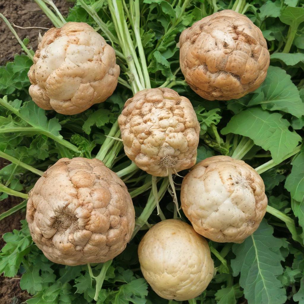 Giant Prague Celeriac Seeds Growing In Vegetable Garden